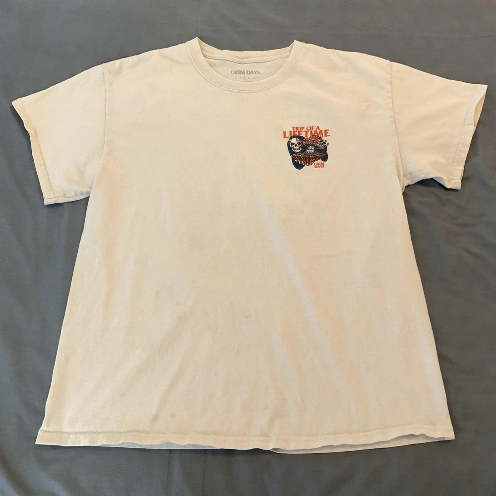 Grim Days Trip Of‎ A Lifetime Shirt Mens Large White Skeleton Mushroom Graphic